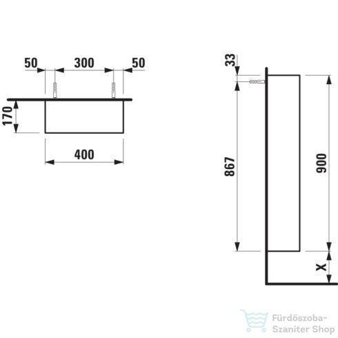 Laufen ARUN középmagas szekrény 90 cm, elől nyitott, füst üveg 8 mm, natúrfa H4195201516301