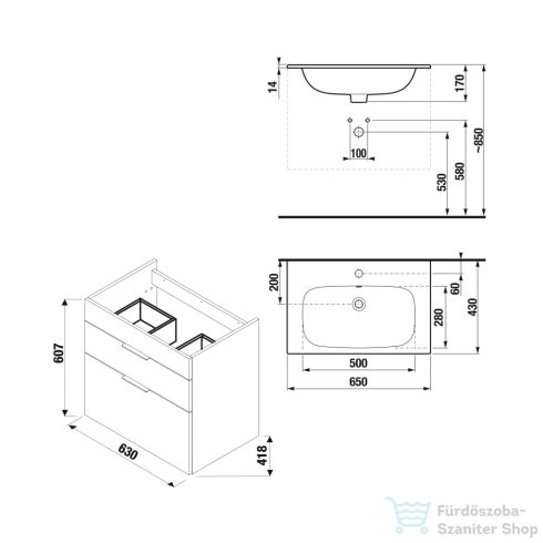 Jika Deep by Jika 65 cm-es mosdó és alsószekrény kombináció 2 fiókkal,kőris H41J6144025141