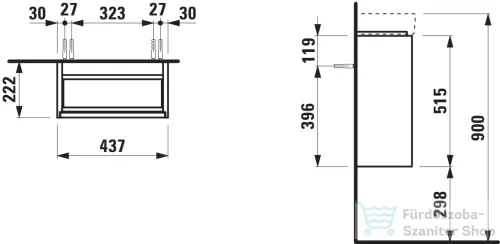 Laufen Meda 43,7x22,2 cm-es 1 ajtós fali szekrény H815113 mosdóhoz,jobbos,matt fehér H4215520112601