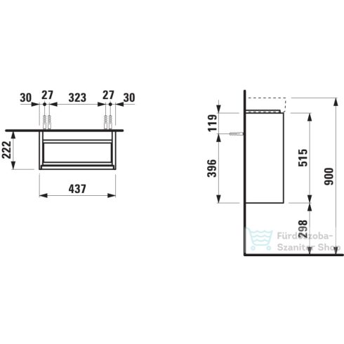 Laufen Meda 43,7x22,2 cm-es 1 ajtós fali szekrény H815113 mosdóhoz,jobbos,cappuccino H4215520114651