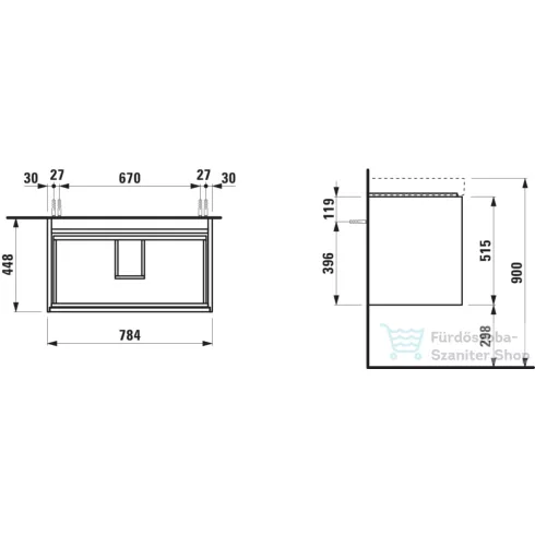 Laufen Meda 78,4x44,8 cm-es 2 fiókos fali szekrény H810117 mosdóhoz,traffic grey H4216120112661