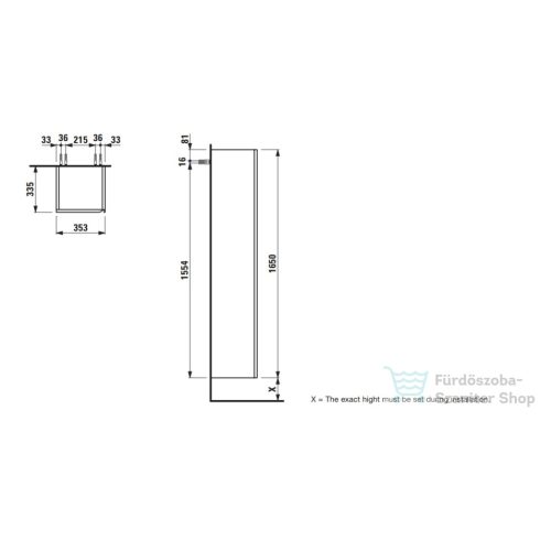 Laufen MEDA magas szekrény, 165 cm, 1 ajtóval, ajtózsanér bal oldalon, világos tölgy H4216510112671