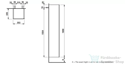 Laufen MEDA magas szekrény, 165 cm, 1 ajtóval, ajtózsanér jobb oldalon, világos tölgy H4216520112671