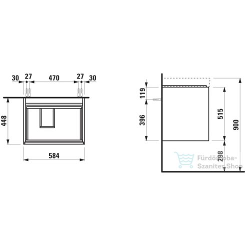 Laufen MEDA 58,4x44,8x51,5 cm-es 2 fiókos fali szekrény mosdó- és csaptelep nélkül, traffic grey H4217320112661