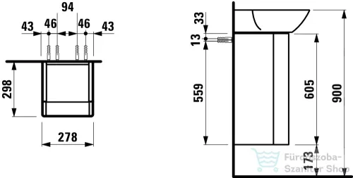 Laufen Ino alsószekrény 1 ajtós, balos, matt fehér színben H815301 mosdóhoz H4253010301701 ( 425301 )