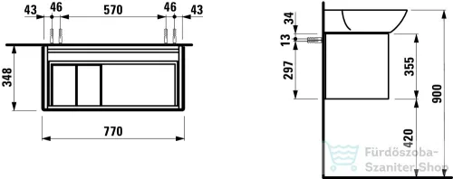 Laufen Ino alsószekrény, 1 fiókkal, 813301/2 tip. mosdókhoz, dió színben H4254010301711 ( 425401 )