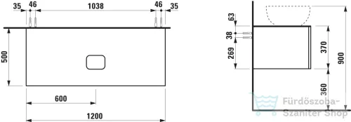 Laufen ILBAGNOALESSI 120x50 cm-es 1 fiókos alsószekrény kivágással, H818975, H818976, H818977, H818978 mosdókhoz, Pearl beige H4303110972701