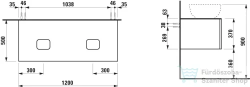 Laufen ILBAGNOALESSI 120x50 cm-es 1 fiókos alsószekrény két oldali kivágással, H818975, H818976, mosdókhoz, Pearl beige H4303140972701