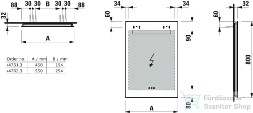 Laufen Leelo 45x80x3,2 cm-es tükör, LED világítással,H4476139501441