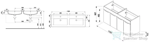 Jika Cube 120 cm-es dupla mosdó és 4 ajtós alsószekrény kombináció,fehér H4536611763001