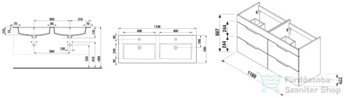 Jika Cube 120 cm-es dupla mosdó és 4 fiókos alsószekrény kombináció,fehér H4536621763001