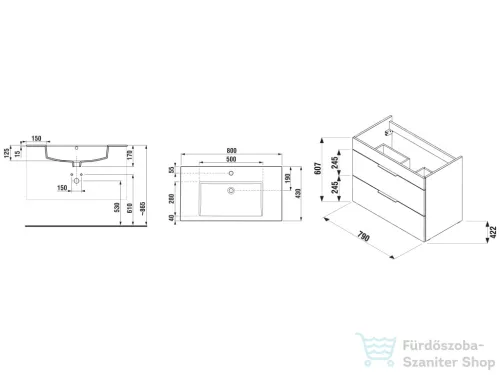 Jika CUBE 79x42,2 cm-es mosdó és 2 fiókos alsószekrény kombináció, kőris H4537621765141