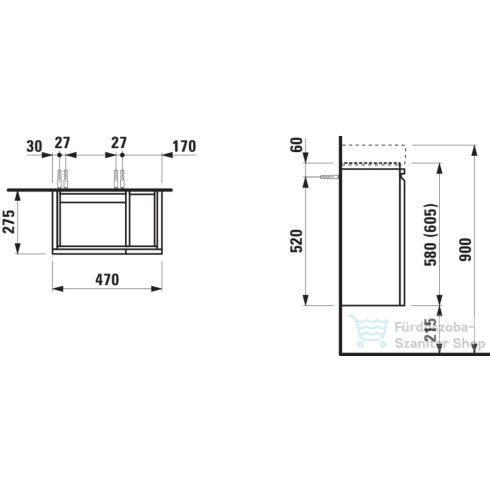 Laufen Pro S 47x27x5x60 cm-es 1 ajtós alsószekrény H815955 mosdóhoz balos ajtóval,jobb oldali polccal,világos tölgy H4830010954791