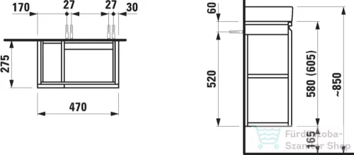 Laufen Pro S 47x27x5x60 cm-es 1 ajtós alsószekrény H815954 mosdóhoz jobbos ajtóval,bal oldali polccal,grafit H4830020954801