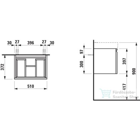 Laufen Pro S 51x37x39 cm-es 1 fiókos alsószekrény H818958 mosdóhoz belső fiókkal,grafit H4830220954801