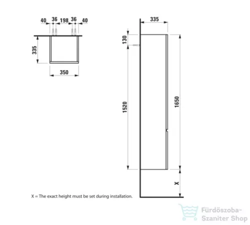 Laufen Pro S 165x35x33,5 cm-es 1 ajtós szekrény,balos,fényes fehér H4831210954751