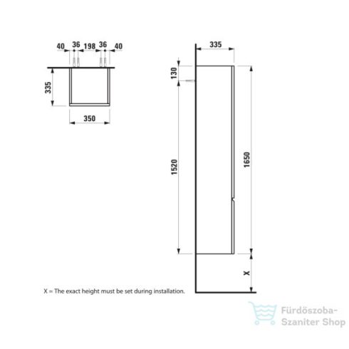 Laufen Pro S 165x35x33,5 cm-es 1 ajtós szekrény,jobbos,fehér H4831220954631
