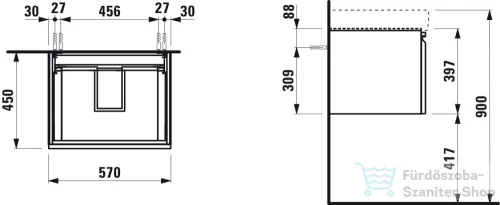 Laufen Pro S 57x45 cm-es 1 fiókos alsószekrény H810963 mosdóhoz,Grafit H4833710964801