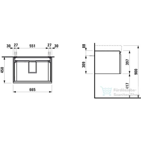 Laufen Pro S 65,5x45 cm-es 1 fiókos alsószekrény H810967 mosdóhoz,fényes fehér H4834510964751