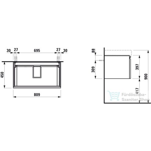 Laufen Pro S 81x45 cm-es 1 fiókos alsószekrény H813965 mosdóhoz,Fényes fehér H4835010964751