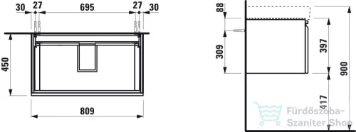 Laufen Pro S 81x45 cm-es 1 fiókos alsószekrény H813965 mosdóhoz,Grafit H4835010964801