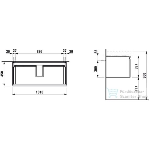 Laufen Pro S 101x45 cm-es 1 fiókos alsószekrény H813966 mosdóhoz,Fényes fehér H4835510964751