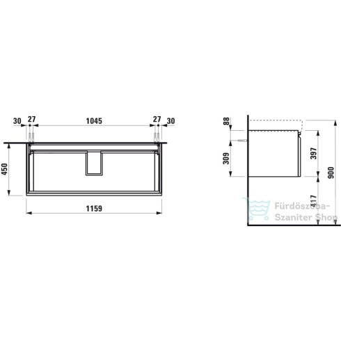 Laufen Pro S 116x45 cm-es 1 fiókos alsószekrény H814965 mosdóhoz,Grafit H4835610964801