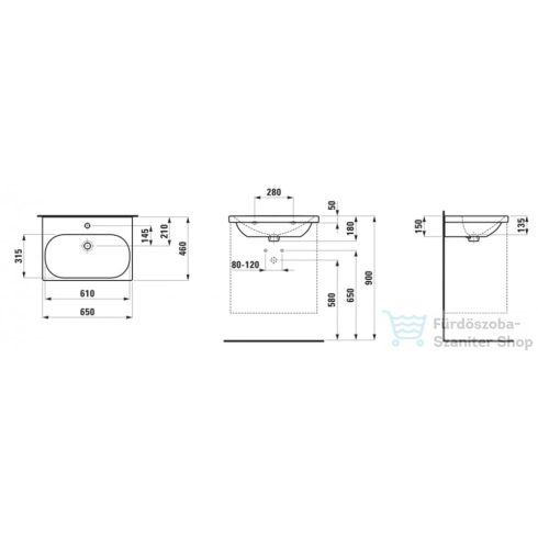 Laufen Lua 65x46 cm-es mosdó egy csaplyukkal, H8100840001041