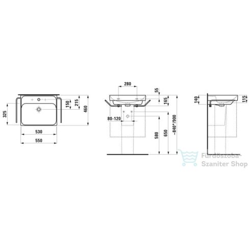 Laufen MEDA 55x46 cm-es falra/bútorra szerelhető mosdó túlfolyó nélkül,fehér H8101120001111