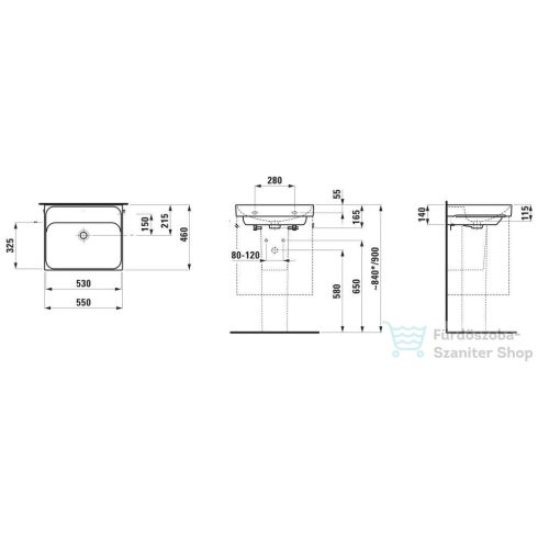 Laufen MEDA 55x46 cm-es falra/bútorra szerelhető mosdó túlfolyó és csaplyuk nélkül,matt fekete H8101127161121