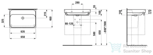 Laufen MEDA 65x46 cm-es falra/bútorra szerelhető mosdó csaplyuk nélkül,matt fekete H8101147161091