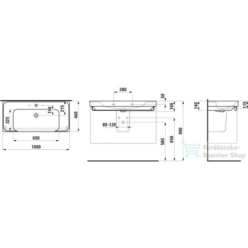 Laufen MEDA 100x46 cm-es falra/bútorra szerelhető mosdó LCC bevonattal,fehér H8101194001041