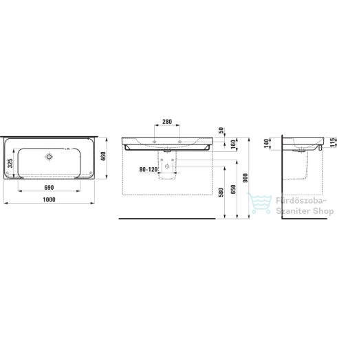 Laufen MEDA 100x46 cm-es falra/bútorra szerelhető mosdó csaplyuk nélkül,LCC bevonattal,fehér H8101194001091
