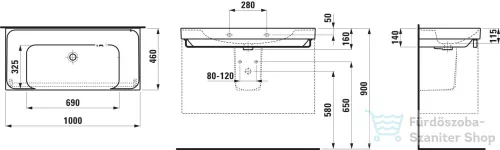 Laufen MEDA 100x46 cm-es falra/bútorra szerelhető mosdó csaplyuk nélkül,matt fehér H8101197571091