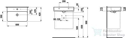 Laufen Val SaphirKeramik 60x42 cm-es mosdó 3 csaplyukkal, túlfolyó nélkül, matt fekete H8102837161581