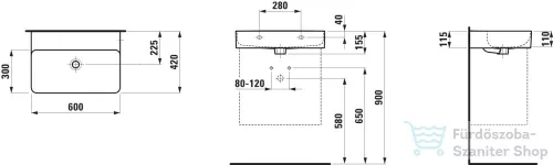 Laufen Val SaphirKeramik 60x42 cm-es mosdó csaplyuk és túlfolyó nélkül,matt fehér H8102837571121
