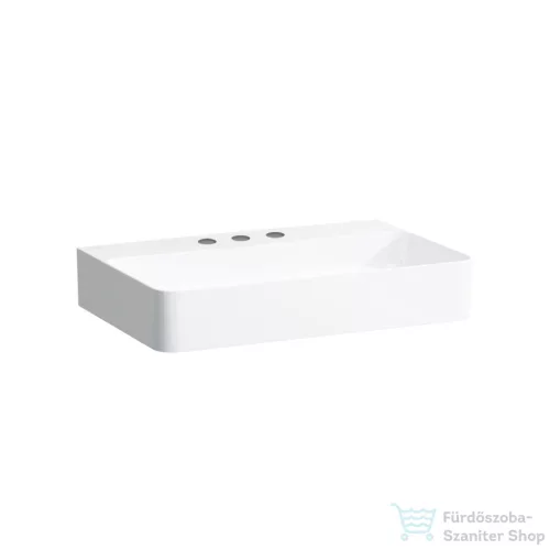 Laufen Val SaphirKeramik 65x42 cm-es mosdó 3 csaplyukkal, túlfolyó nélkül, fehér H8102840001581