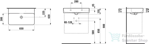 Laufen Val SaphirKeramik 65x42 cm-es mosdó csaplyuk és túlfolyó nélkül,matt fehér H8102847571121