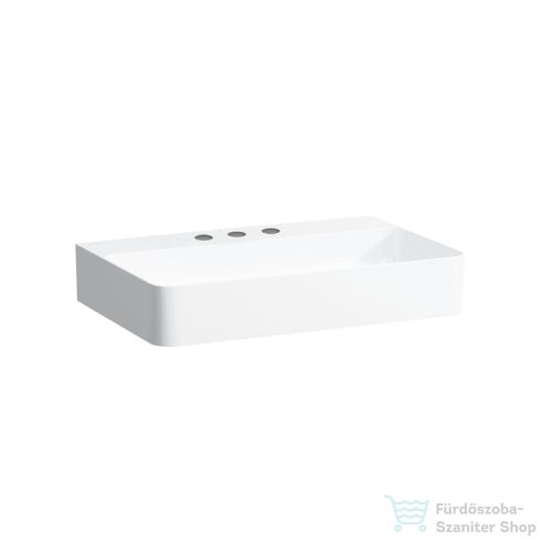 Laufen Val SaphirKeramik 65x42 cm-es mosdó 3 csaplyukkal, túlfolyó nélkül, matt fehér H8102847571581