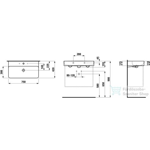 Laufen Val SaphirKeramik 75x42 cm-es mosdó LCC bevonattal,fehér H8102854001041