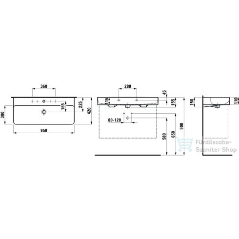Laufen Val SaphirKeramik 95x42 cm-es mosdó LCC bevonattal,fehér H8102874001041