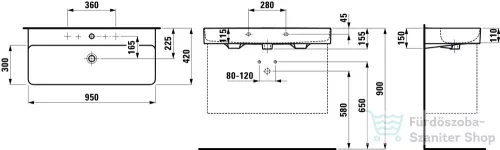 Laufen Val SaphirKeramik 95x42 cm-es mosdó 2 csaplyukkal,matt fekete H8102877161071