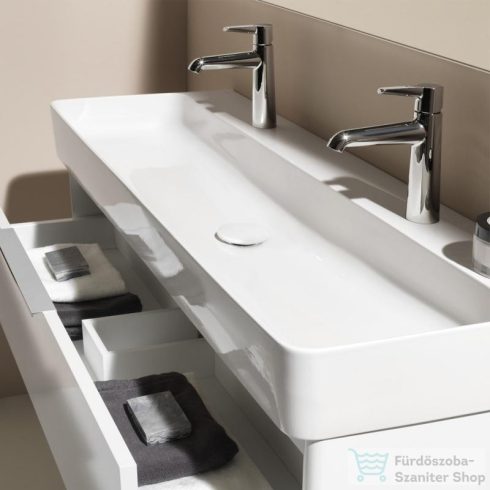 Laufen Val SaphirKeramik 120x42 cm-es mosdó 2 csaplyukkal,túlfolyó nélkül,LCC bevonattal,fehér H8102894001151