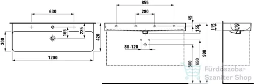Laufen Val SaphirKeramik 120x42 cm-es mosdó 1 csaplyukkal, matt fekete H8102897161041