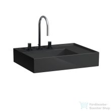   Laufen Kartell By Laufen 60x46 cm-es 3 csaplyukas mosdó jobb oldali polccal,speciálisan fedett lefolyóval,fényes fekete H8103340201581