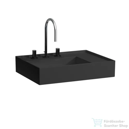 Laufen Kartell By Laufen 60x46 cm-es 3 csaplyukas mosdó jobb oldali polccal,speciálisan fedett lefolyóval,matt fekete H8103347161581