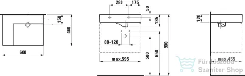 Laufen Kartell By Laufen 60x46 cm-es csaplyuk és túlfolyó nélküli mosdó, bal oldali polccal,fehér H8103350001121