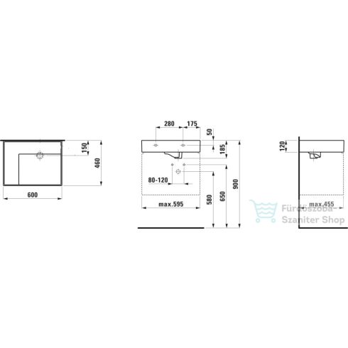 Laufen Kartell By Laufen 60x46 cm-es csaplyuk és túlfolyó nélküli mosdó, bal oldali polccal,matt fehér H8103357571121