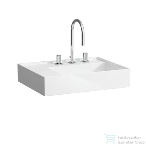 Laufen Kartell By Laufen 60x46 cm-es túlfolyó nélküli mosdó 3 csaplyukkal,bal oldali polccal,LCC Active bevonattal,fehér H810335A001581