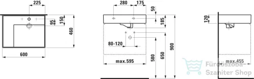 Laufen Kartell By Laufen 60x46 cm-es túlfolyó nélküli mosdó 3 csaplyukkal,bal oldali polccal,LCC Active bevonattal,fehér H810335A001581